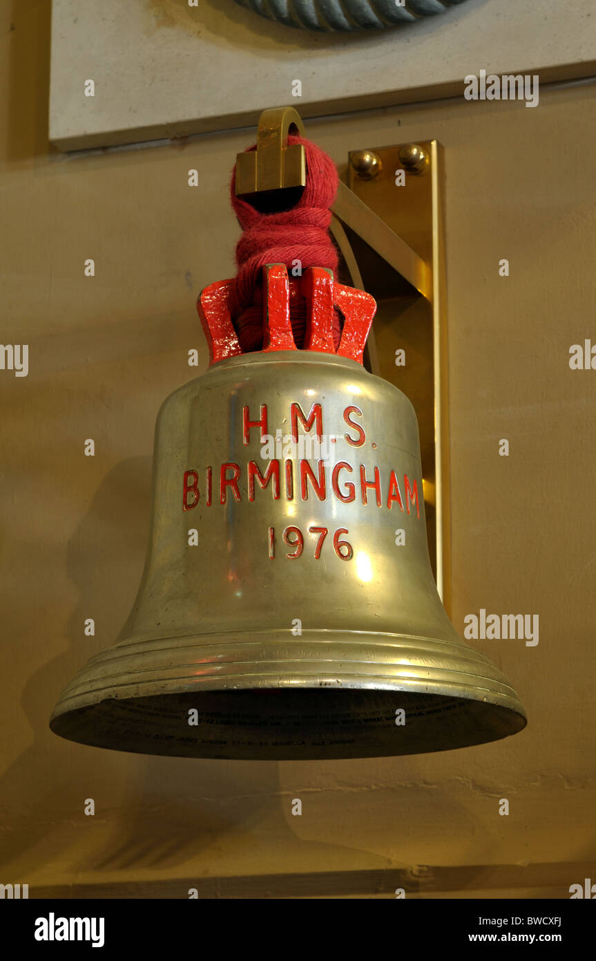 HMS Birmingham ship`s bell in St Philip`s Cathedral, Birmingham, UK